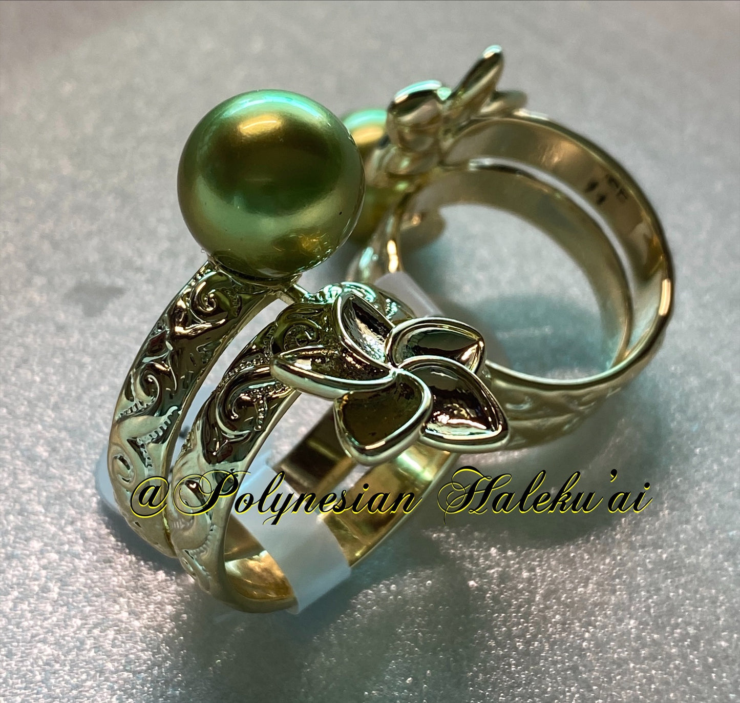 Plumeria Pearl Ring (Green)