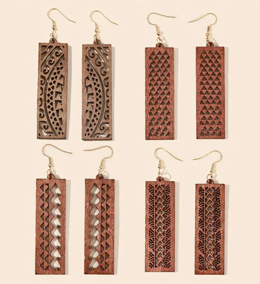 Wooden Tribal Earrings