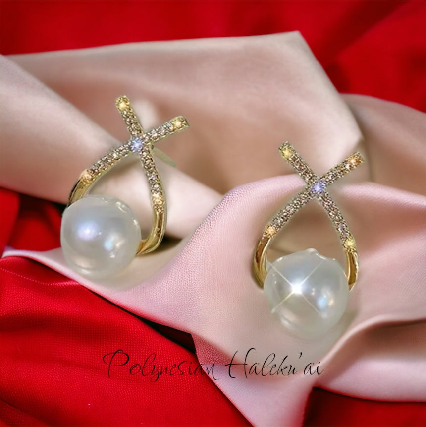 X Design Pearl Earrings