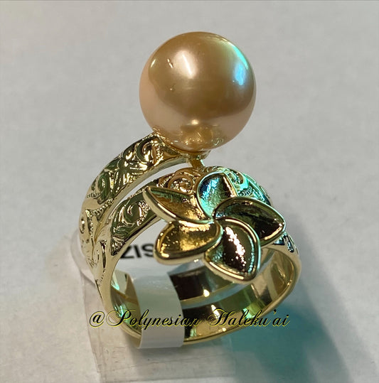 Plumeria Pearl Ring (Peach)
