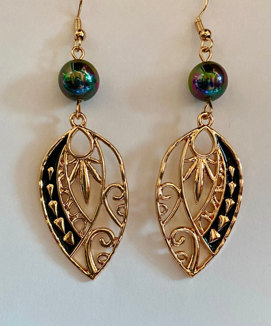 Black n Gold Leaf Earrings