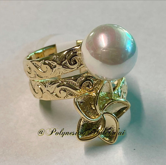 Plumeria Pearl Ring (White)