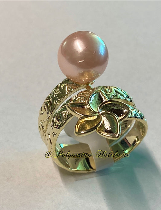 Plumeria Pearl Ring (Pink)